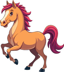 Cartoon horse illustration isolated on white background, cute farm animal character clipart