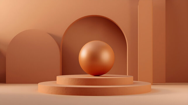 Minimalist Abstract 3D Podium with Geometric Forms in Warm Colors