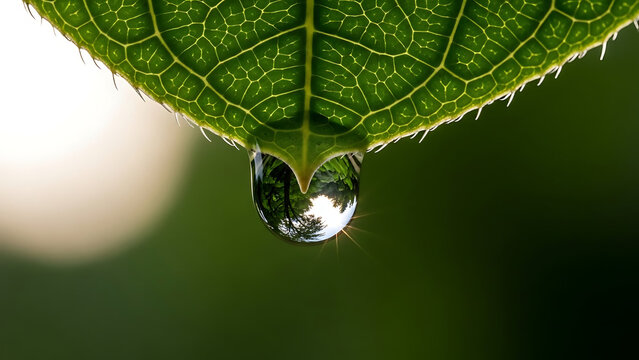 Heart-shaped water drop on leaf