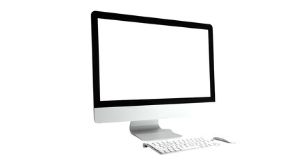 Fototapeta premium A sleek, modern desktop computer with a bright screen, keyboard and mouse