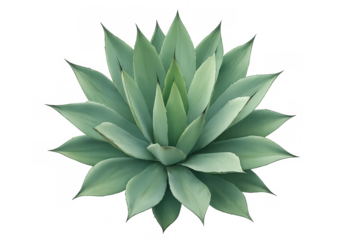 Agave attenuata plant with green leaves arranged in a rosette shape, top view on transparent background