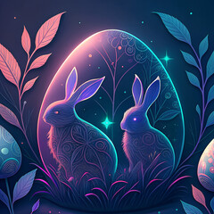 Clean Easter typography background with subtle egg illustrations, pastel gradient backdrop, copy space, social media and banner use