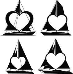 Romantic Sailboats with Heart Designs - Nautical Love Journey Vector Set