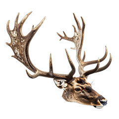 Striking portrait of a male fallow deer head with massive, palmate antlers against a stark black background.