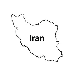Fototapeta premium Outline map of Iran with name labeled on isolated transparent gray checkered background