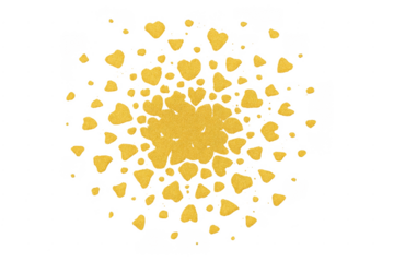 Golden glitter confetti hearts exploding transparent background