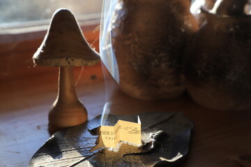 volutes de fum&eacute;e devant une lampe champignon