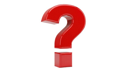 Shiny red question mark isolated PNG, 3D rendering of punctuation symbol on transparent background for design and educational purposes