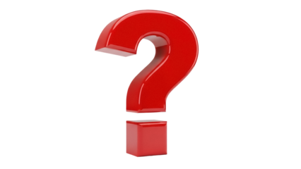 Shiny red question mark isolated PNG, 3D rendering of punctuation symbol on transparent background for design and educational purposes