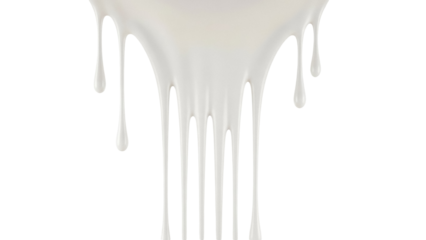 Creamy white paint dripping isolated PNG, viscous liquid flowing down on transparent background, abstract design element for decoration