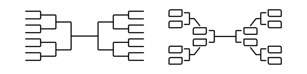 Black and white tournament bracket icons for visualizing competition structures and sports events. © Богдан Скрипник