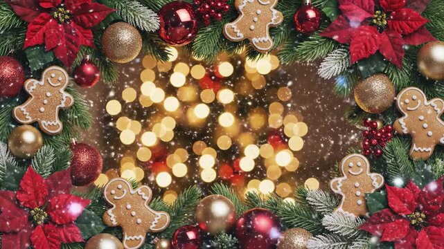 Festive holiday decoration with gingerbread men and ornaments