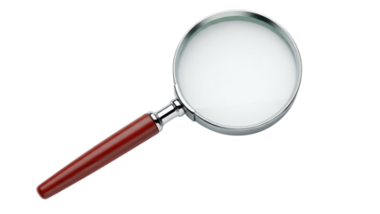 Magnifying glass with brown handle isolated PNG, optical instrument for reading and inspection on transparent background
