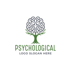 Psychological logo with brain tree design for mental health branding