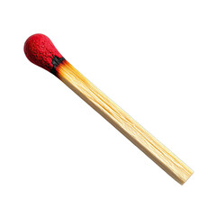 A close-up macro shot of a single, unlit wooden matchstick against a stark black background.