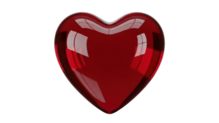 Shiny red heart isolated PNG, glossy love symbol on transparent background for Valentine s Day and romantic designs, 3D rendering