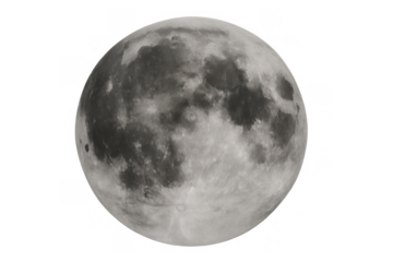 Full moon against a transparent background showing detailed lunar surface with craters and shadows in space