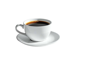 Obraz premium White ceramic coffee cup & saucer, filled with dark brew, set against black background