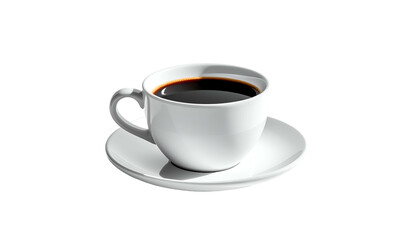 Obraz premium White coffee cup and saucer holding dark, rich brew against black background