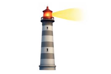 Lighthouse beacon casting light, guiding ships at sea, providing navigation and safety for mariners, transparent background