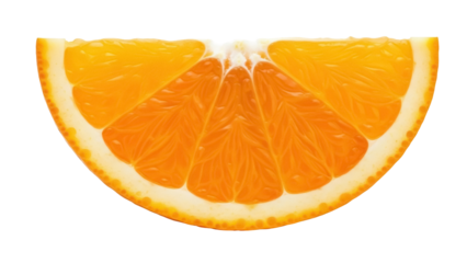 Half orange slice PNG isolated on transparent background, juicy citrus fruit with vibrant color and refreshing taste for healthy eating