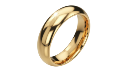 Elegant gold ring isolated PNG on transparent background, classic wedding band for jewelry design and marriage concepts