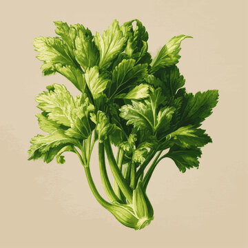 Vintage celery botanical illustration in classic engraving style with clean background for organic food branding and education