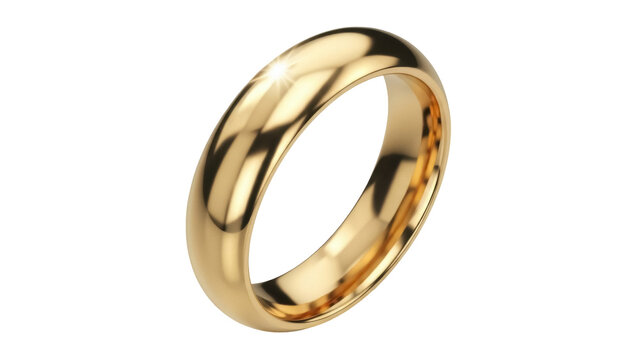 Elegant gold ring isolated PNG on transparent background, classic wedding band for jewelry design and marriage concepts