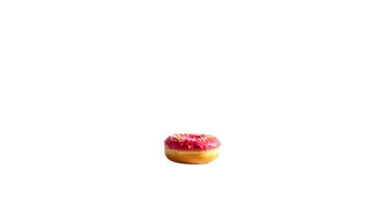 A single frosted donut with sprinkles against a black background