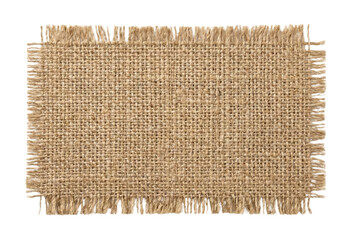 Rectangular burlap fabric patch. Rough jute hessian textile texture