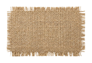 Rectangular burlap fabric patch. Rough jute hessian textile texture