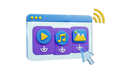 3D Download Icons on Browser Window with Cursor