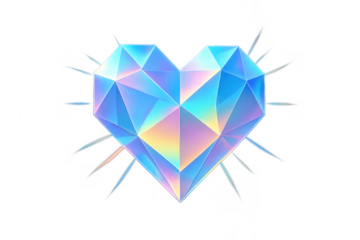 Holographic heart diamond gem with glow effect