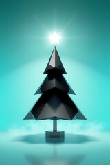 Modern Geometric Christmas Tree with Glowing Star on Teal Gradient Background