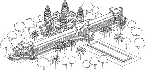 Obraz premium Ancient temple complex isolated on transparent background