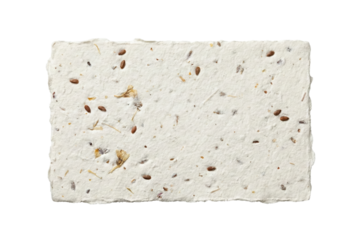 Rectangular seed paper sheet. Plantable handmade recycled stationery texture