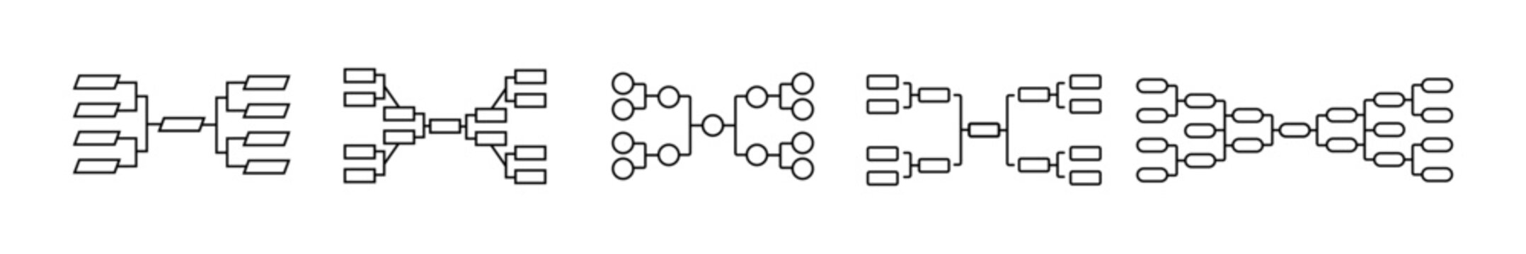 Black and white tournament chart icons, perfect for sports event planning and competition design.