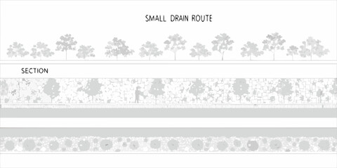 Architectural plan showing a small drain route and tree section visualization