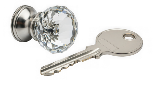 Vintage style crystal doorknob and key  isolated on transparent background - Powered by Adobe