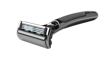  Men’s Triple-Blade Razor with Ergonomic Handle, Front View, Isolated on Transparent Background.