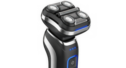 Modern electric rotary shaver close up studio shot  isolated on transparent background