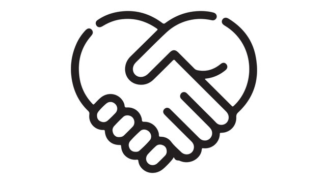 Handshake in Heart Shape Simple Line Art Monochrome Minimalist Icon for Partnership and Charity