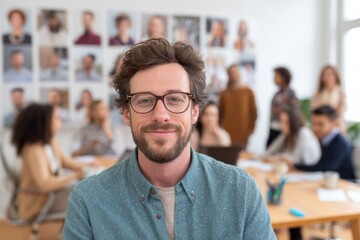 Group of professionals collaborating in an office setting with a focus on attendance tracking software and staff presence management