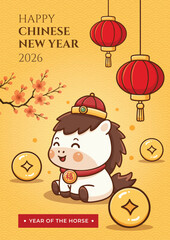 Fototapeta premium Cute Horse Illustration for Chinese New Year 2026 – Year of the Horse Design