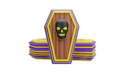 3D Coffin with Skull and Stack of Coffins - Halloween