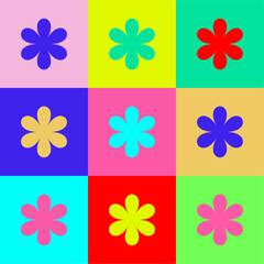 Flower cute emojis in nine funky colors