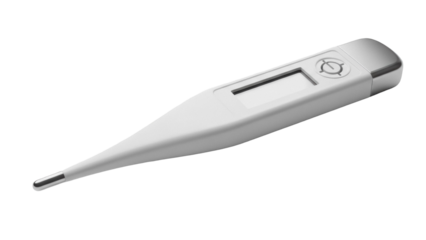 Digital thermometer isolated PNG on transparent background, medical device for measuring body temperature and fever detection, healthcare equipment