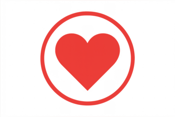 Red heart symbol in circle with transparent background