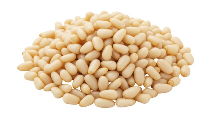 Pile of pine nuts isolated PNG on transparent background, edible seeds of pines for culinary use and healthy eating