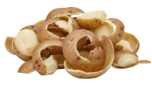 Pile of potato peelings PNG isolated on transparent background, organic waste for composting and recycling